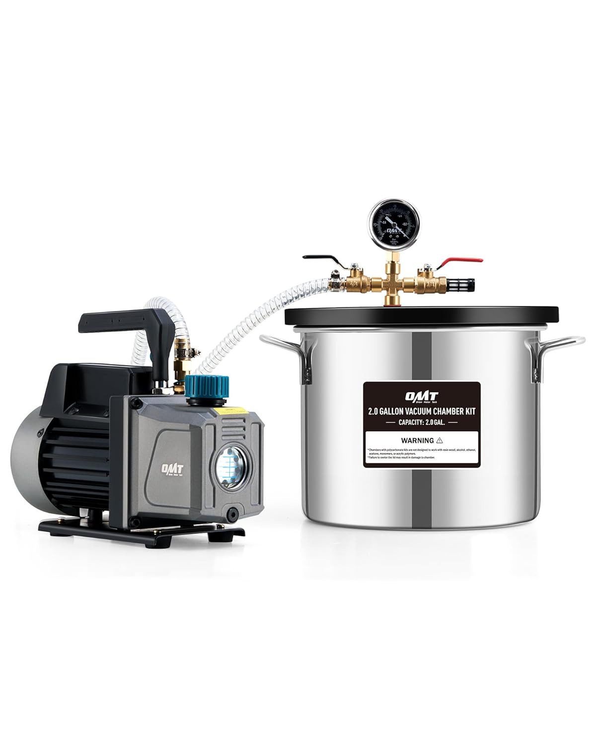 Orion Motor Tech Cámara de vacío de 3 galones con kit de bomba, bomba de vacío de 3.5 cfm y kit de cámara con tapa de vidrio templado manguera de 5 pies, kit de cámara de desgasificación al vacío para