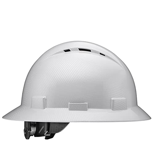 Acerpal Casco duro OSHA con diseño de fibra de carbono ventilada de ala completa con suspensión de 6 puntos (opciones 1) Fibra de carbono gris claro