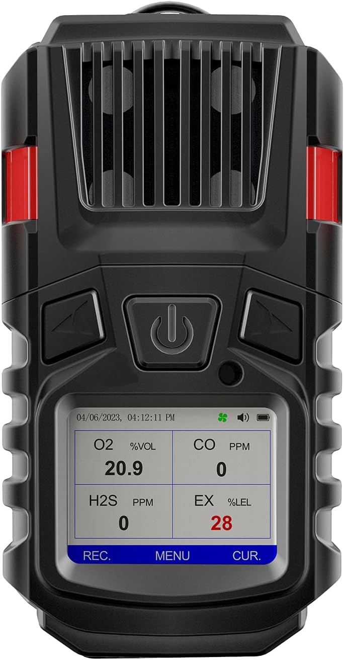 Detector de gas, 4 monitores de gas, detector de gas múltiple EX O2 H2S con clip, detector de gas recargable de 3000 mAh, vista de registros y curvas, monitor de gas portátil de 4 gases, detector de