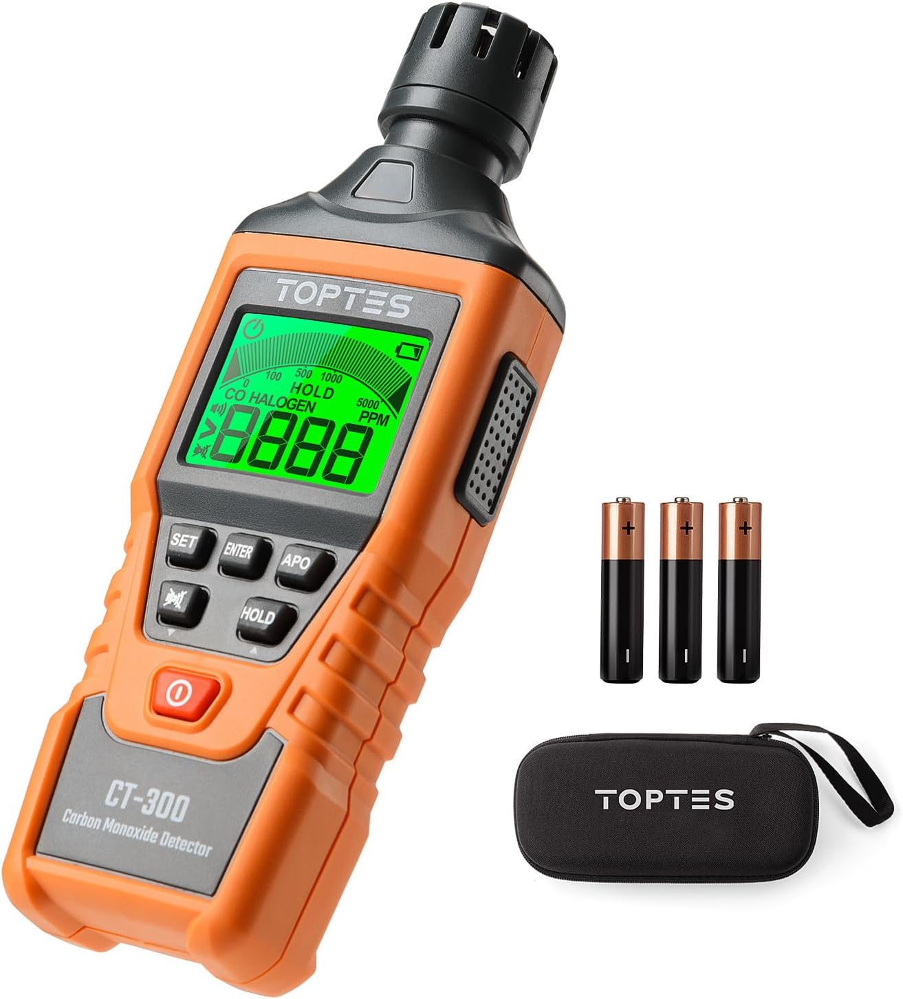 CT-300 Detector de monóxido de carbono portátil, detector de CO con alarma audible y visual, 0-5000PPM, alarma de CO, pantalla LCD retroiluminada, para el hogar, automóvil, campamento y viajes