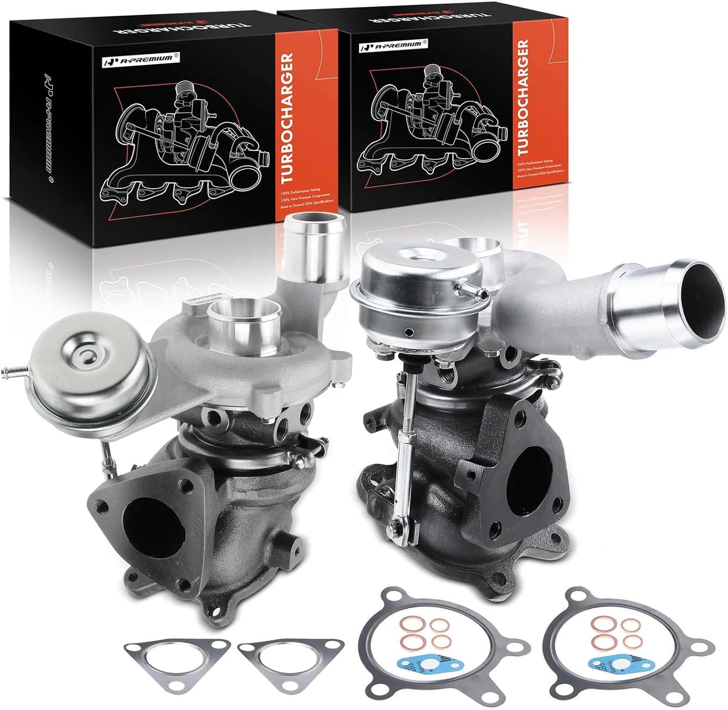 A-Premium - Kit completo de turbocompresor turbo izquierdo y derecho, con actuador y junta de desagüe, compatible con Ford Explorer, Flex, interceptor policial, Tauro, MKS, MKT, 3.5L, repuesto #