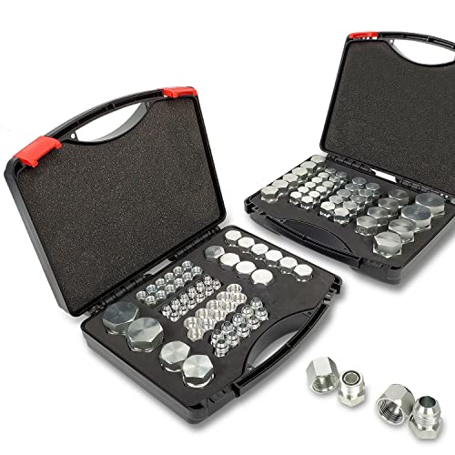 Juego de 72 piezas JIC de 37° de tapa y enchufe para manguera y tubo de manguera, juego de tapa hidráulica y enchufe de acero galvanizado 45# con rosca de precisión tamaños de tablero -04-06