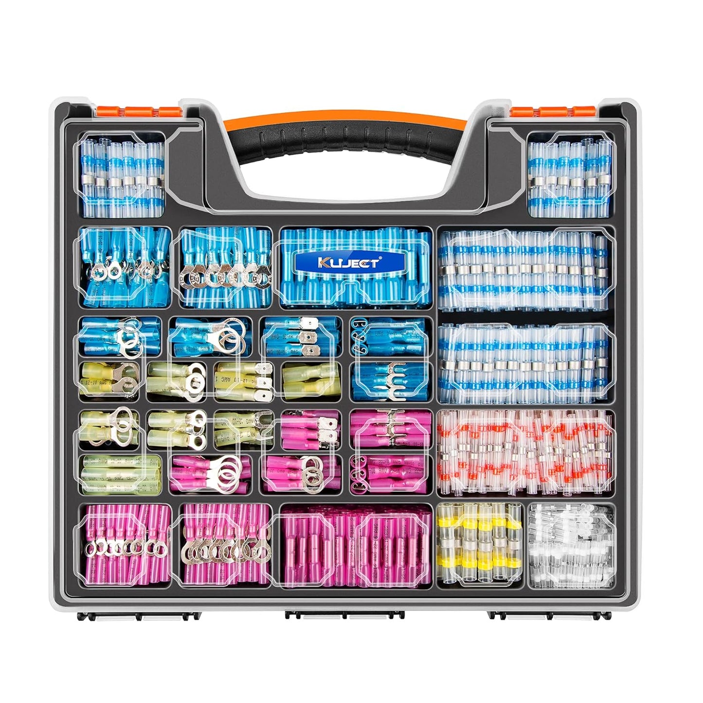 Kuject 1200 conectores de alambre termorretráctiles, kit de terminales de cable eléctrico impermeables multiusos, anillo de crimpado aislado, terminal de pala, soldadura a tope de empalme para barco,
