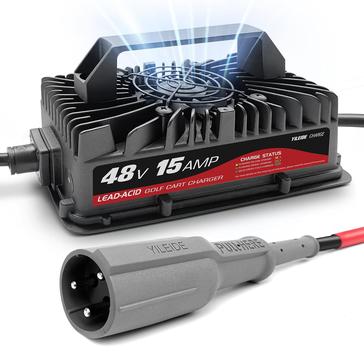 Cargador de carrito de golf de 15 amperios para EZGO y TXT de 48 voltios con enchufe Delta-Q de 3 pines