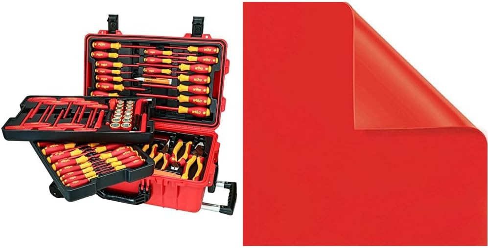 Wiha 32800, juego de herramientas aisladas con desarmadores, llaves para tuercas, pinzas, cortadoras, cuchillos y dados en bolsa de herramientas desplegable, 80 unidades