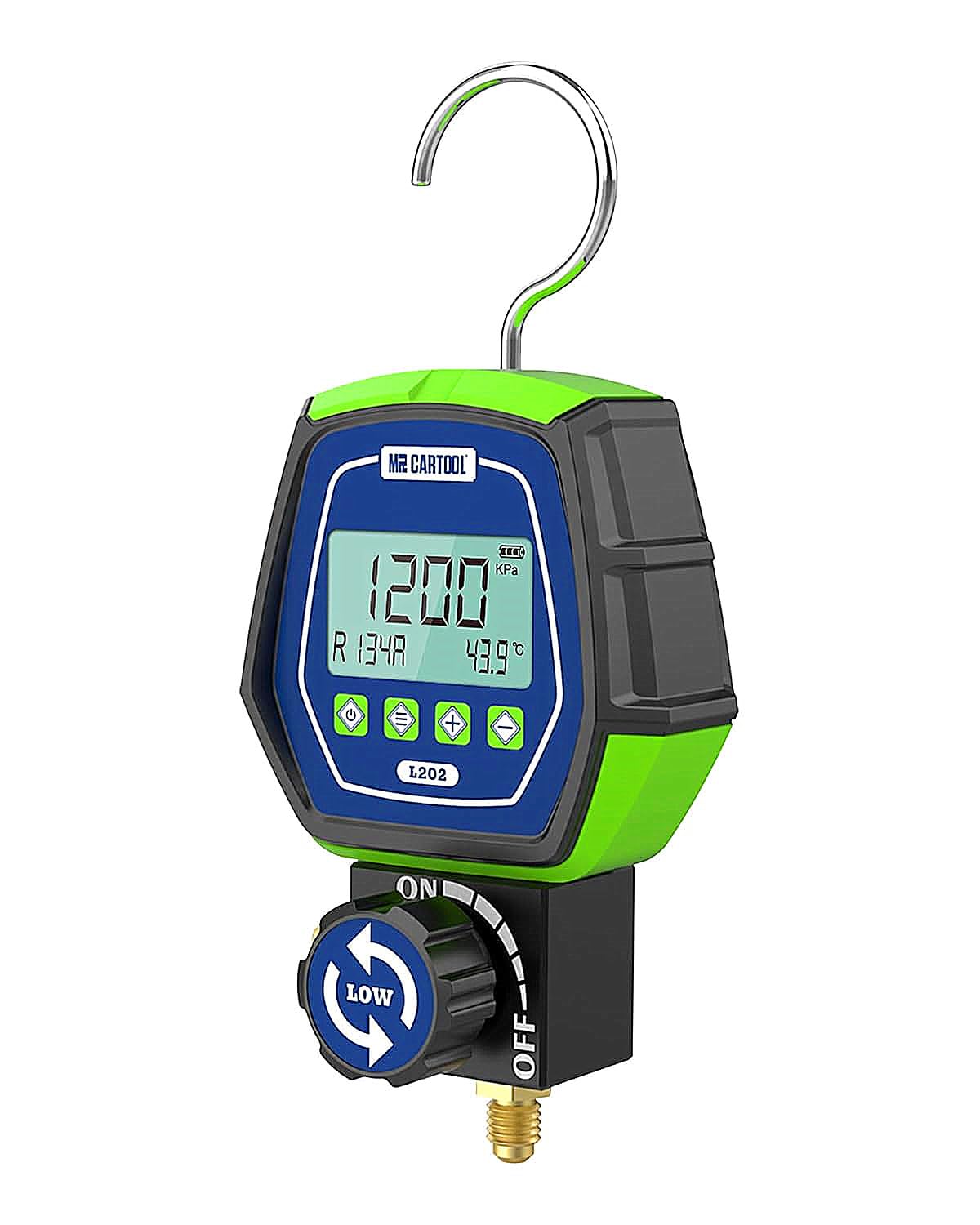 MR CARTOOL L302 - Juego de medidores digitales de 2 válvulas, sistemas refrigerantes HVAC, herramienta de comprobador de presión de fugas con 3 mangueras para aire acondicionado, refrigeración y