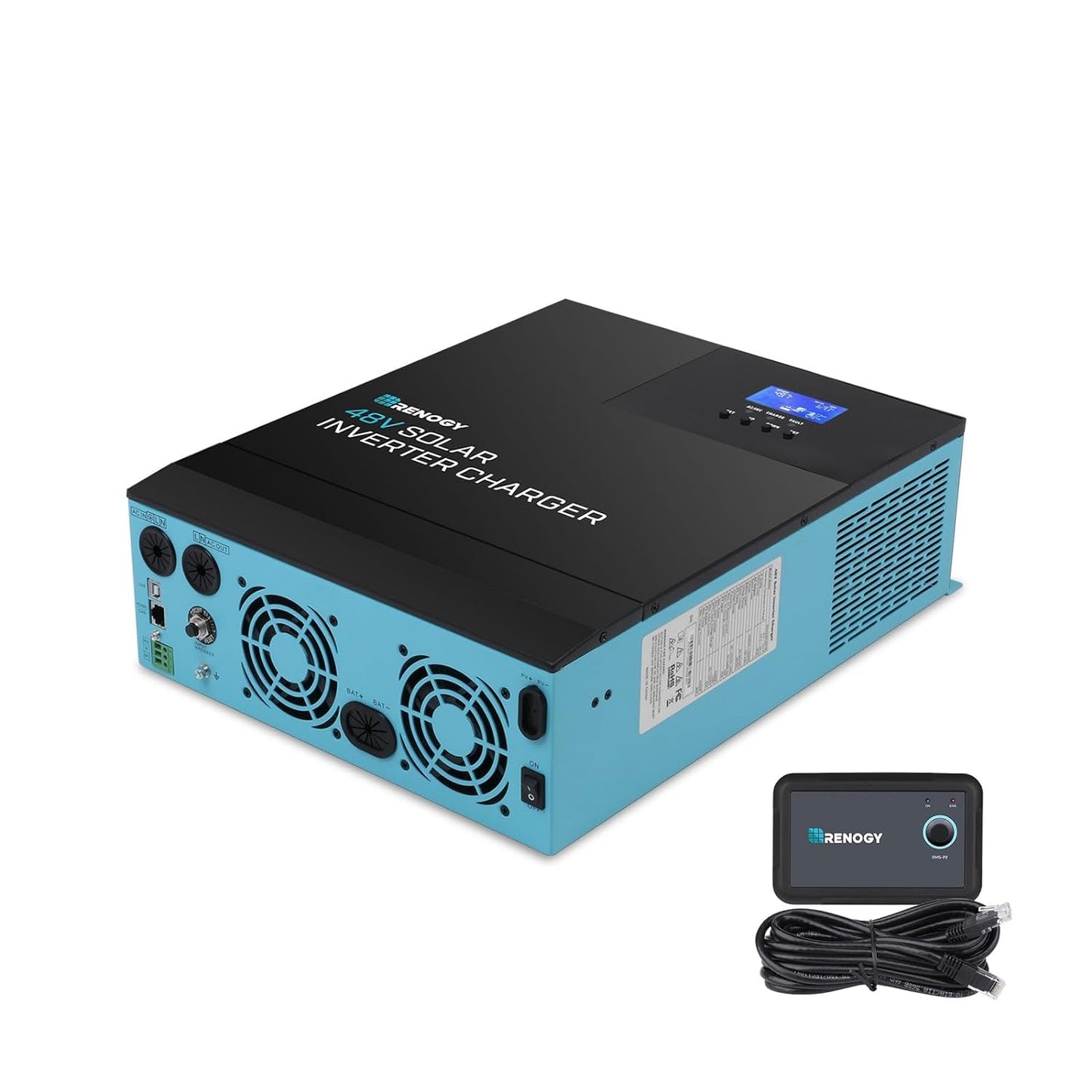 Renogy Inversor de onda sinusoidal pura de 48 V 3500 W, todo en uno con controlador de carga MPPT, modo de ahorro de energía DC 48V a CA 120V, sobretensión 7000W, solar, carga de batería del