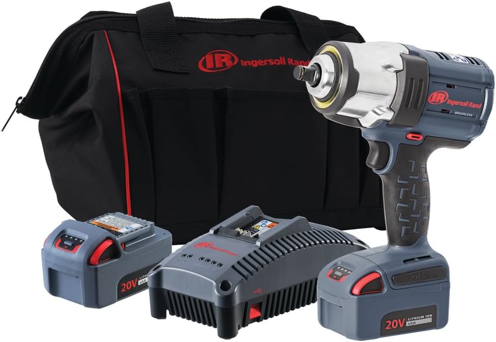 Ingersoll Rand W7152-K22 Kit de batería de 1/2 "20V Llave de impacto inalámbrica, torque de 1500 ft-lb, retenedor de anillo de fricción, pistola