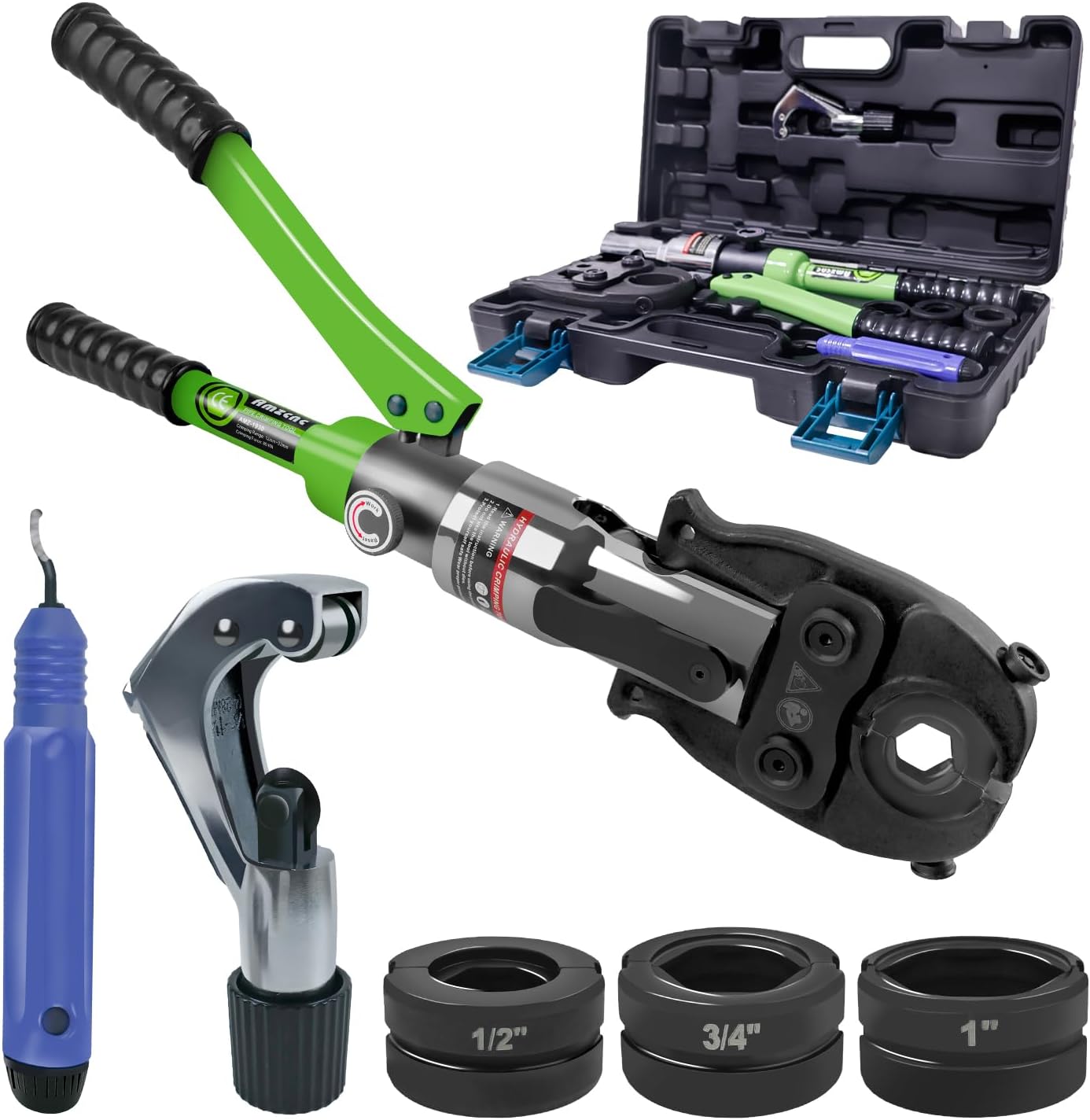 AMZCNC ProPress Tool - Accesorios de tubo de cobre hidráulica para prensar tubos de cobre con mordazas de 1/2 pulgadas, 3/4 pulgadas y 1 pulgada, pinzas de prensado de tubos de cobre, adecuado para