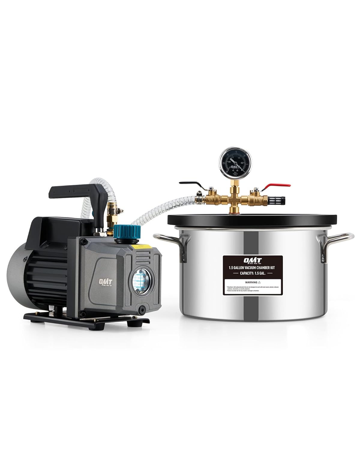 Orion Motor Tech Cámara de vacío de 3 galones con kit de bomba, bomba de vacío de 3.5 cfm y kit de cámara con tapa de vidrio templado manguera de 5 pies, kit de cámara de desgasificación al vacío para