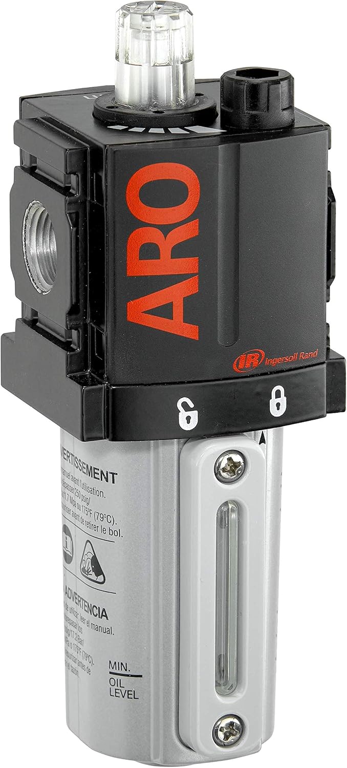 ARO Ingersoll Rand ARO L36231-100-VS Lubricador de línea de aire, 3/8 pulgadas NPT - 150 psi de entrada máxima, negro/gris