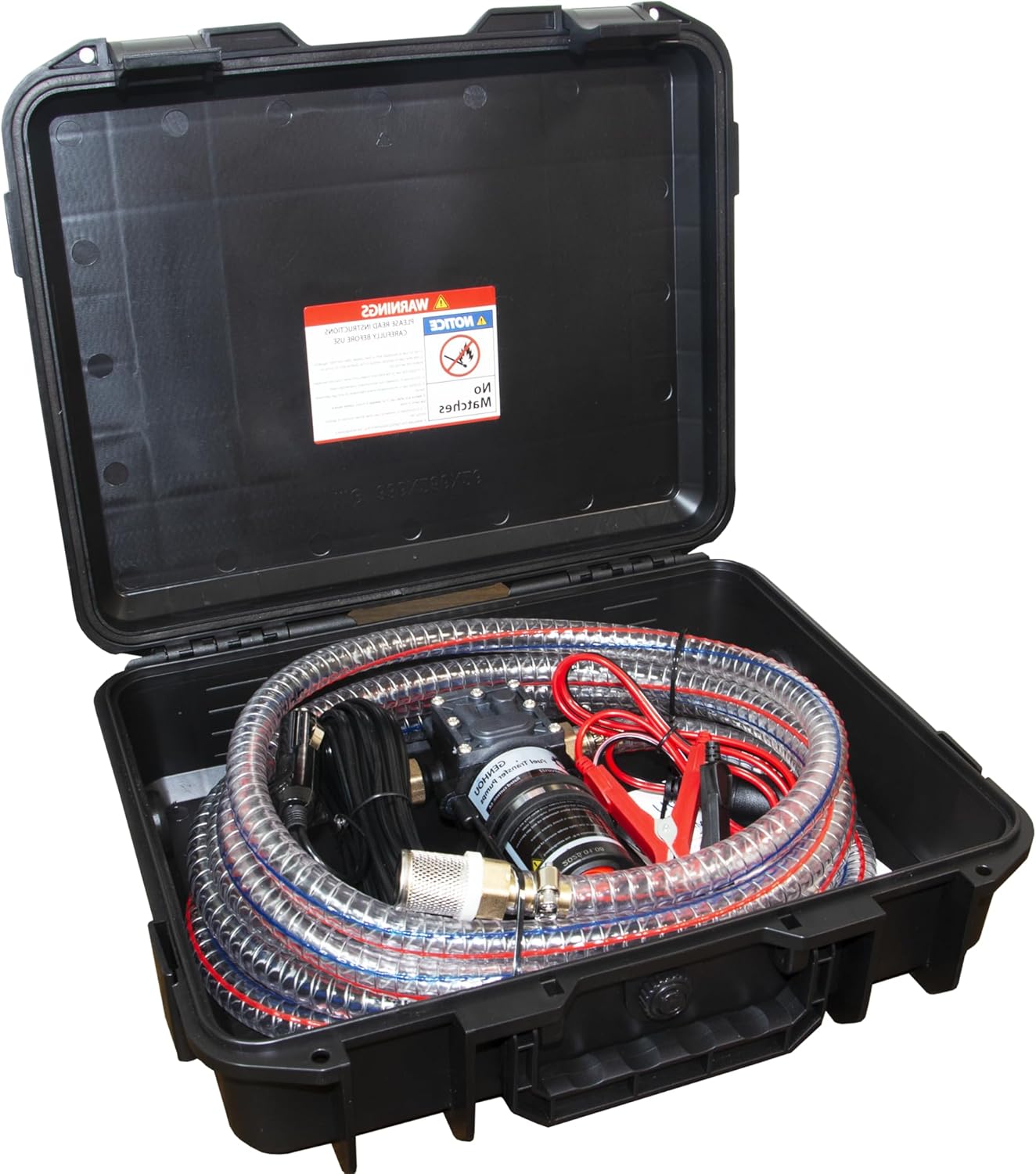 GENHOU Juego de bomba de transferencia de combustible de 12 V, mueve hasta 122 galones de gas o diésel por hora con motor de CC de 75 W y funda de transporte mejorada, con tubo de combustible de alta GUB01