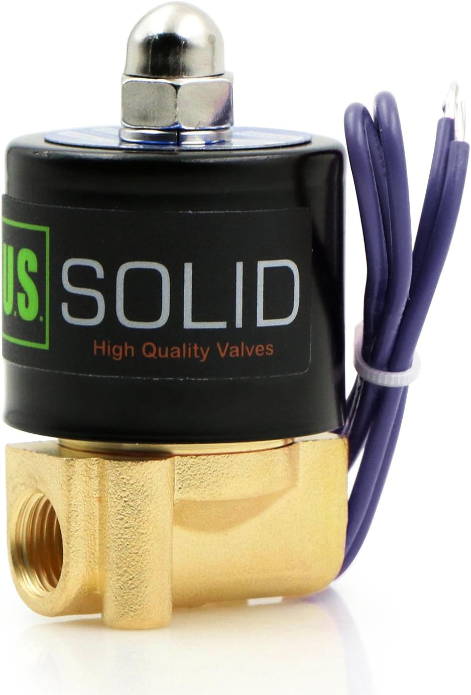 NPT válvula solenoide eléctrica de metal de 1/4 pulgadas, 12VDC normalmente cerrada VITON (rosca de tubería estándar EE. UU.). Metal macizo, actuación directa, válvula solenoide de junta Viton por U.S. Solid.
