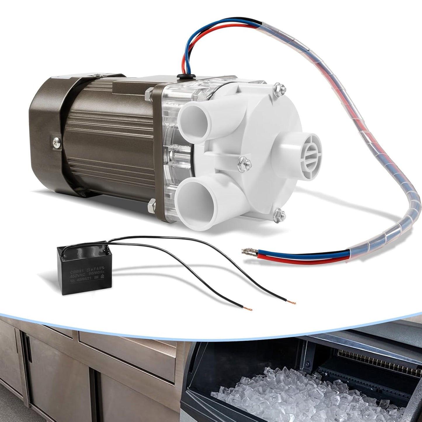 S-0730 Motor de máquina de hielo de repuesto para máquinas de hielo Hoshizaki KM Series 120V 60W, conjunto de motor de bomba de agua para Hoshizaki S-0730, KM-1200S, KM-1300S