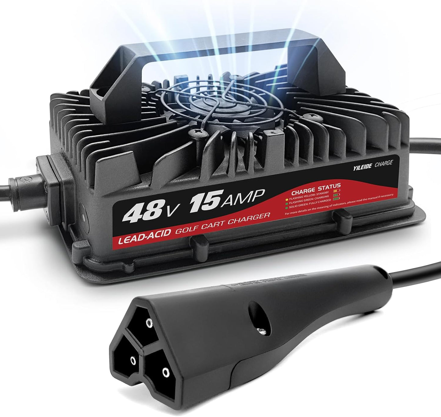 Cargador de carrito de golf de 15 amperios para EZGO y TXT de 48 voltios con enchufe Delta-Q de 3 pines