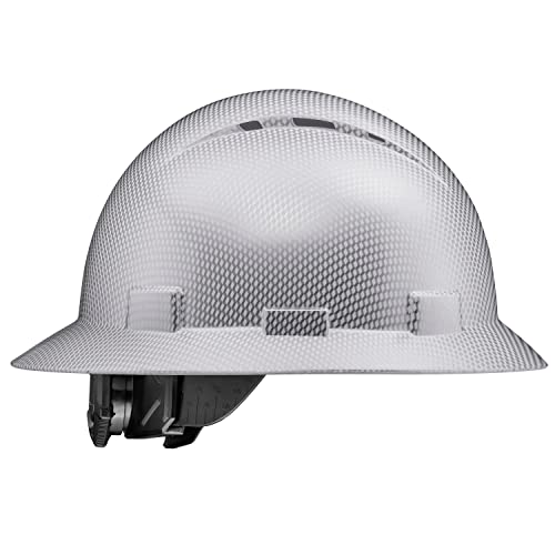 Acerpal Casco duro OSHA con diseño de fibra de carbono ventilada de ala completa con suspensión de 6 puntos (opciones 1) Ice Cube Platinum