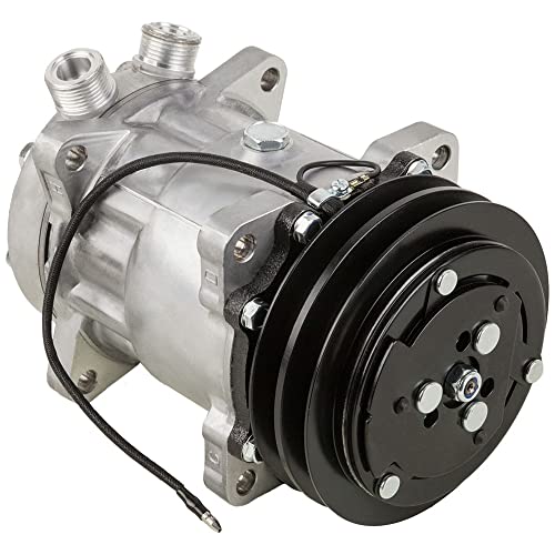 60-02225NA - Compresor de CA y embrague de doble correa en V de 5.197 in para Jeep SJ CAT Caterpillar, sustituye a Sanden SD709 SD7H15 4643 7445 12 V