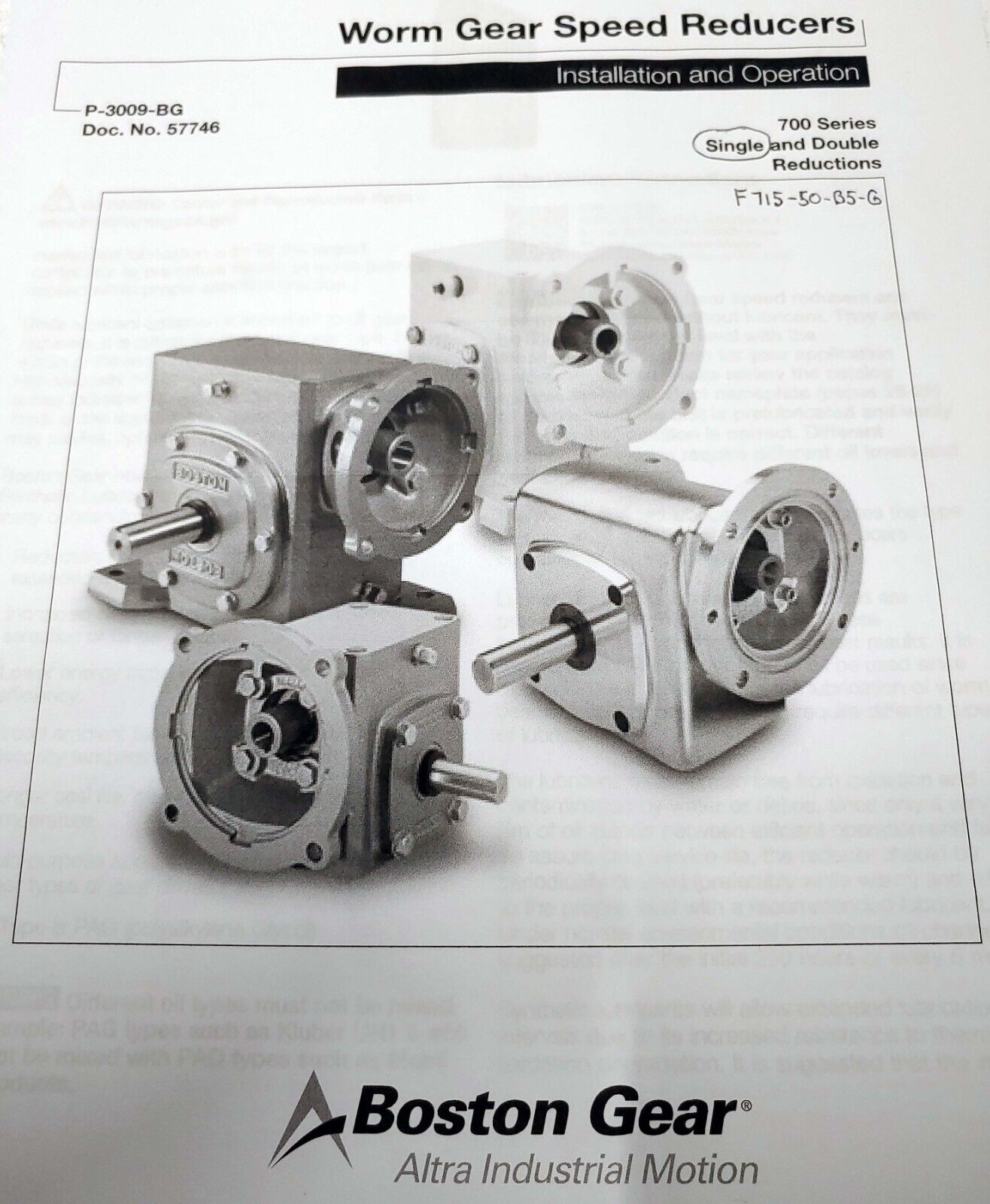 BOSTON Right Angle Gear Reducer 700 Series 50:1 Ratio 3/4" Shaft C-Face USA