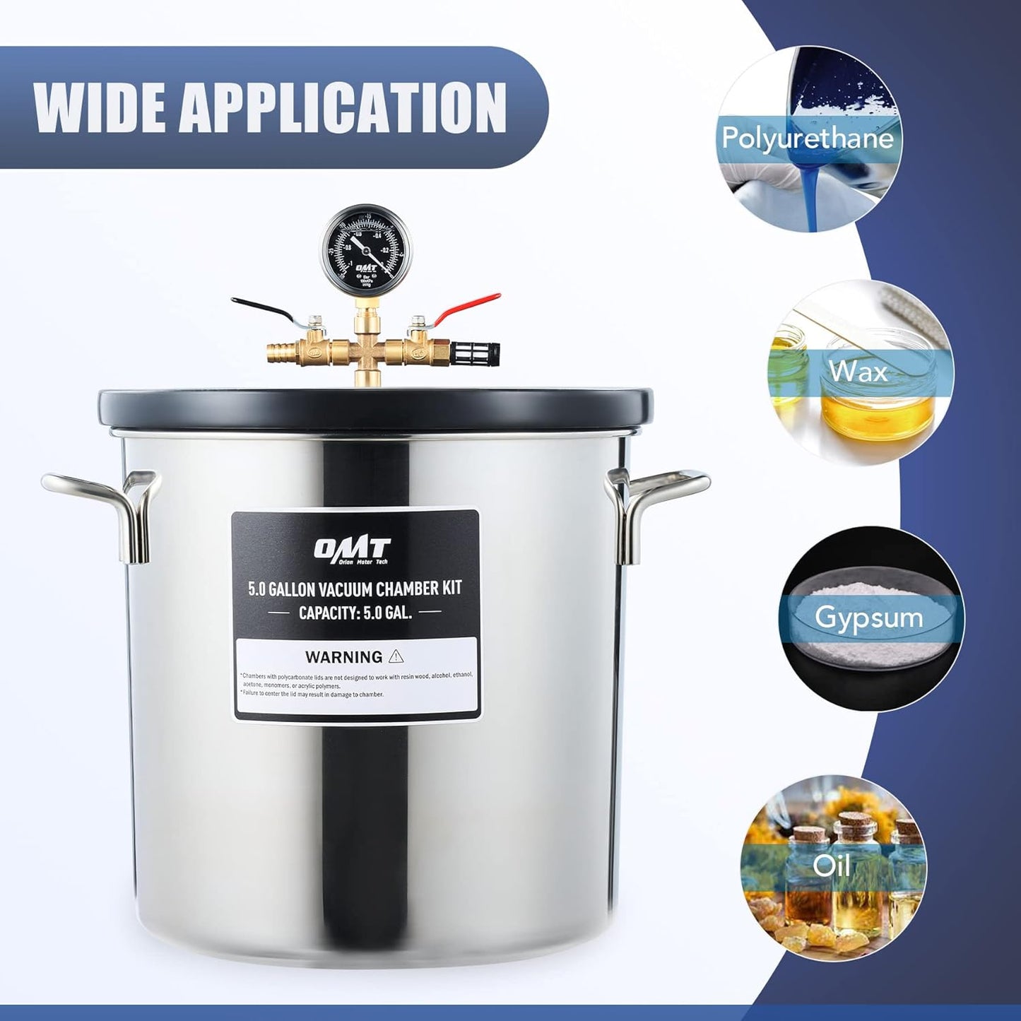 Orion Motor Tech Cámara de Vacío y Bomba de 3 Galones, kit de Desgasificación de Resina Epoxi, Cámara de Vacío de Acero Inoxidable y Bomba de Vacío de 3.5 CFM para el Hogar (3 Galones)