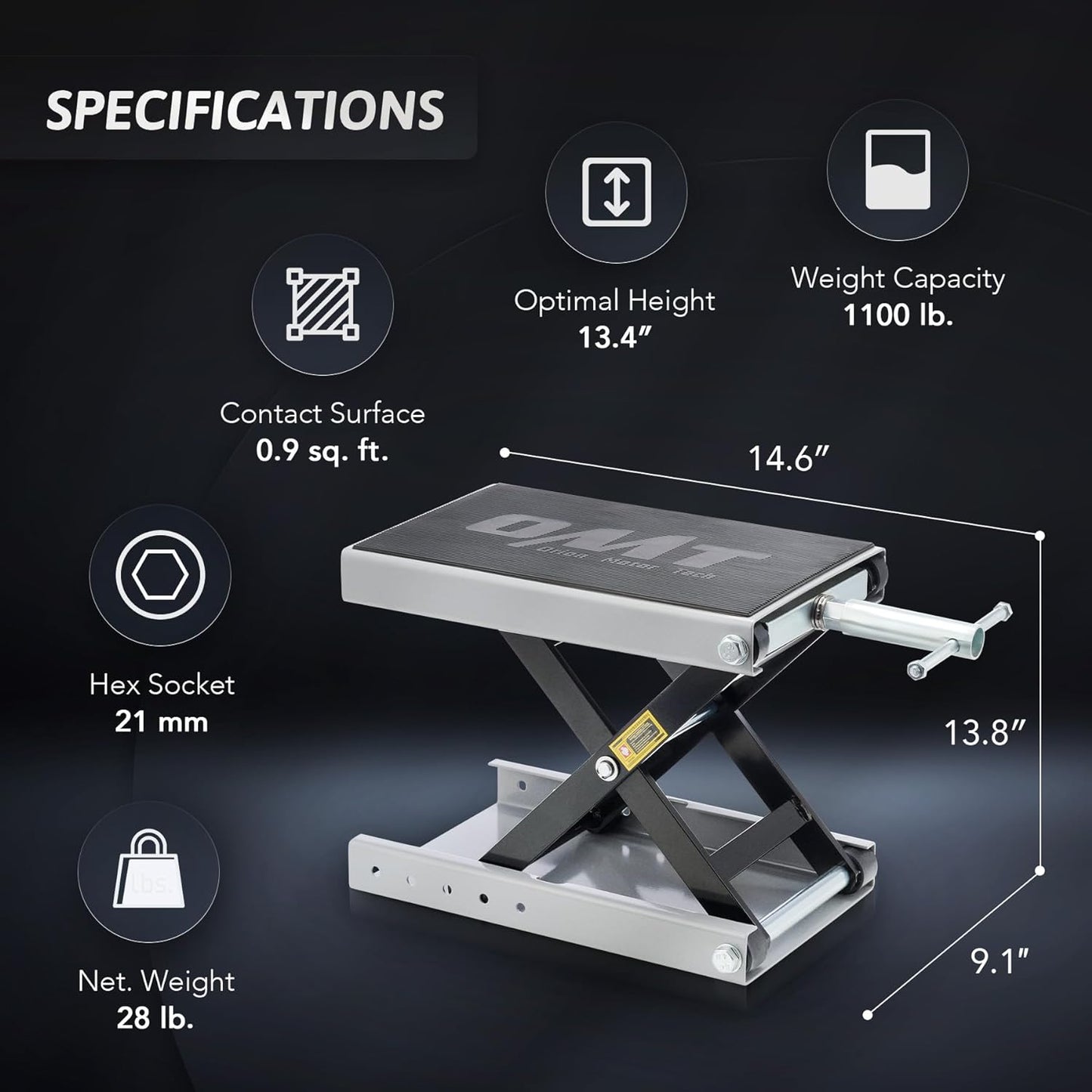 Orion Motor Tech Soporte Central de Gato de Tijera para Elevación de Motocicleta Rango Altura de 10-36 CM, Motocicletas de hasta 1/2 Ton Ser Aplicable (Gris)