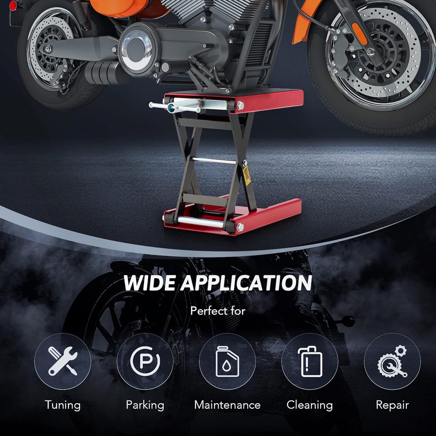 Orion Motor Tech Soporte Central de Gato de Tijera para Elevación de Motocicleta Rango Altura de 10-36 CM, Motocicletas de hasta 1/2 Ton Ser Aplicable (Gris)