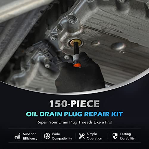 Orion Motor Tech Store Kit de Reparación de Tapones de Drenaje de Aceite de 150 Piezas, kit de Reparación de Roscas de Bandeja de Drenaje de Aceite Métrico de 150 Piezas con Arandelas de Aplastamiento
