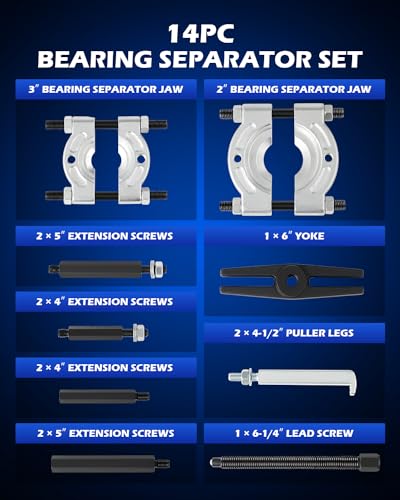 Orion Motor Tech Juego de Extractor de Cojinetes de 5 Toneladas de Capacidad, Kit de Extracción de Rodamientos de Rueda de Piñón con Mordazas de 2 Pulgadas y 3 Pulgadas