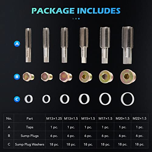 Orion Motor Tech Store Kit de Reparación de Tapones de Drenaje de Aceite de 150 Piezas, kit de Reparación de Roscas de Bandeja de Drenaje de Aceite Métrico de 150 Piezas con Arandelas de Aplastamiento