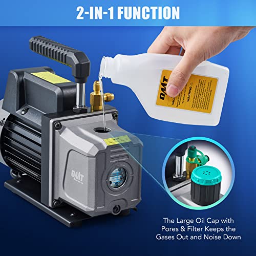 Orion Motor Tech Bomba de vacío de 4.5 cfm, bomba de vacío HVAC de 1 etapa para sistemas R12 R22 R134a R410a, pequeña bomba de vacío de 1/3 hp de 38 micrones para aire acondicionado, desgasificación