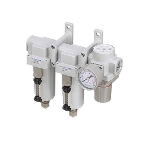 PneumaticPlus SAU430-N04G-MEP Sistema de secadora de filtro de aire comprimido de 3 etapas, filtro de aire de partículas, filtro de aire coalescente, combo de regulador de presión de aire comprimido, NPT de 1/2 pulgada - cuenco de metal, drenaje manual