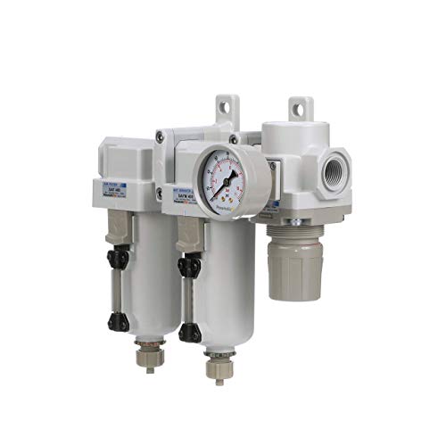 PneumaticPlus SAU430-N04G-MEP Sistema de secadora de filtro de aire comprimido de 3 etapas, filtro de aire de partículas, filtro de aire coalescente, combo de regulador de presión de aire comprimido, NPT de 1/2 pulgada - cuenco de metal, drenaje manual