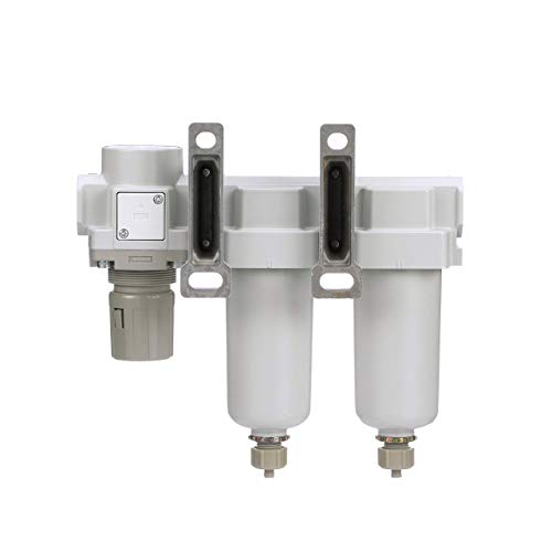 PneumaticPlus SAU430-N04G-MEP Sistema de secadora de filtro de aire comprimido de 3 etapas, filtro de aire de partículas, filtro de aire coalescente, combo de regulador de presión de aire comprimido, NPT de 1/2 pulgada - cuenco de metal, drenaje manual