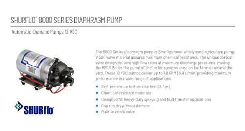 Pentair SHURflo 8000-543-236 Bomba de diafragma de demanda automática, 1.8 GPM con válvulas Viton, diafragma Santopreno, interruptor de demanda de 50 PSI, puerto hembra NPT de 12 V, 3/8 pulgadas