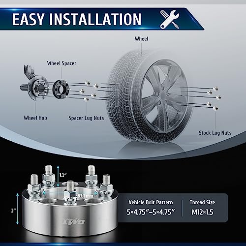 Orion Motor Tech 4pcs 5,1 cm Rueda Espaciadores 5 x 4,75 | 12 x 1,5 Studs para Chevy Corvette Camaro S10 S15 GMC Jimmy Sonoma Typhoon & Cadillac Oldsmobile Pontiac
