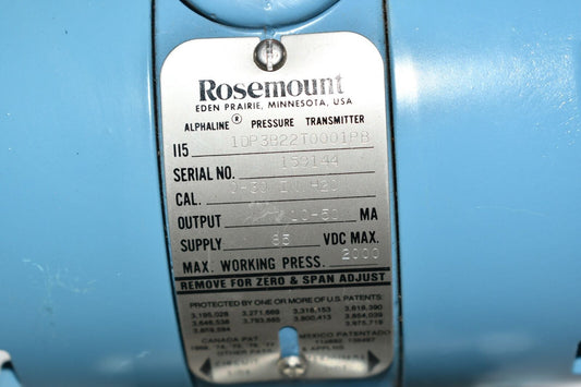 Rosemount 1151DP3B22T0001PB Differential Pressure Transmitter 0-30in-h2o 85v