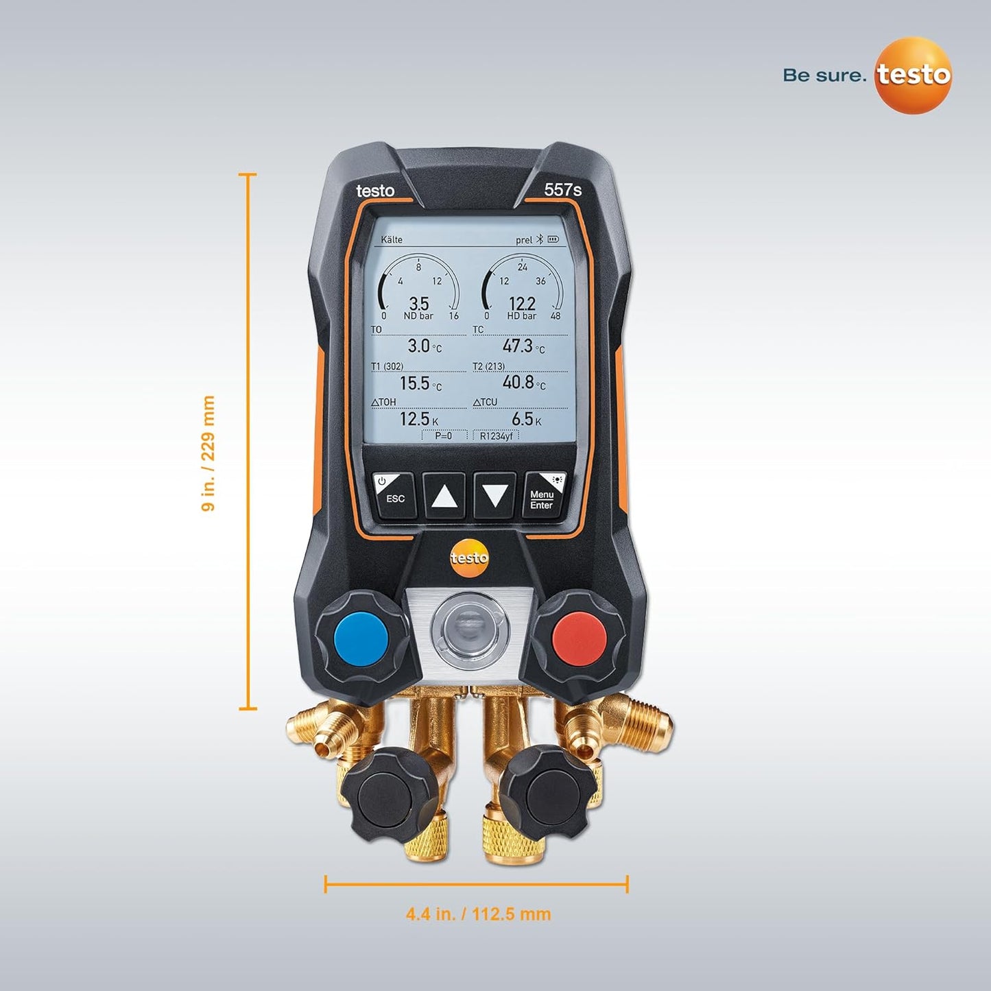 Testo - Kit automotriz 550i con colector digital operado vía aplicación, abrazadera de tubo, termómetro para aire acondicionado, sistemas de refrigeración, bombas de calor y Bluetooth