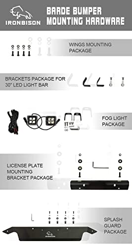IRONBISON Parachoques delantero compatible con Toyota Tacoma 2016-2023, protector de parachoques de acero todoterreno con 2 luces LED antiniebla, protector de salpicaduras que puede añadir una barra de luz LED de 30 pulgadas