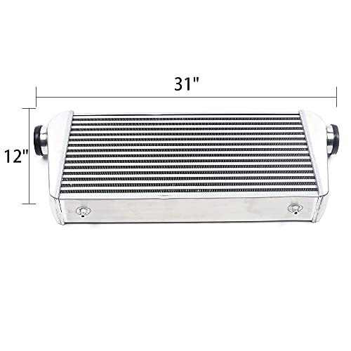 Fetcoi Intercooler universal de 31 x 12 x 4 pulgadas, entrada y salida de 3 pulgadas