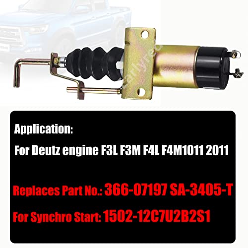 Earlyred Solenoide de apagado de combustible de 12 V 1502-12C7U2B2S1 válvula solenoide de parada 366-07197 SA-3405T compatible con Lister Petter LPWS LPWT motor Genset con soporte 2 pines