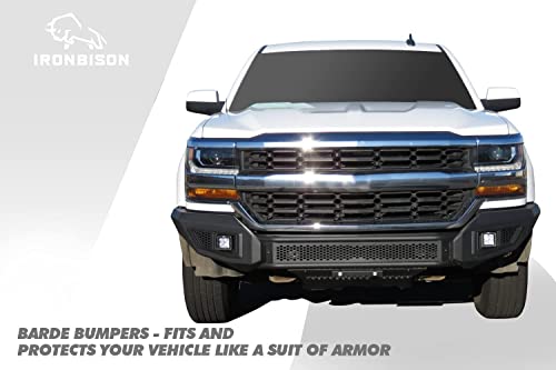 Parachoques delantero compatible con Chevy Silverado 1500 2016-2018 para camioneta todoterreno con 2 luces LED antiniebla, protector contra salpicaduras que puede añadir luz LED de 30 pulgadas, negro texturizado fino