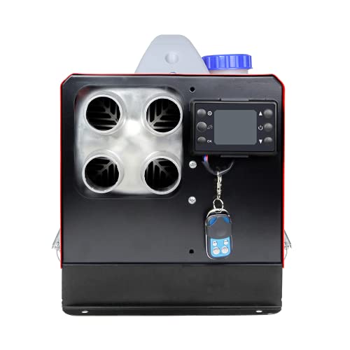 Calentador diésel todo en uno 5KW calentador de estacionamiento 12V 24V carcasa de aluminio calentador de aire diesel con control remoto monitor LCD tanque 5L para coche/RV/barco/camión/furgoneta/autobús (rojo)