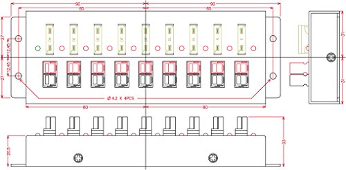 Chunzehui F-1005 9 puertos 40A conector divisor de alimentación distribuidor tira de fuente, 1 entrada y 8 salidas.