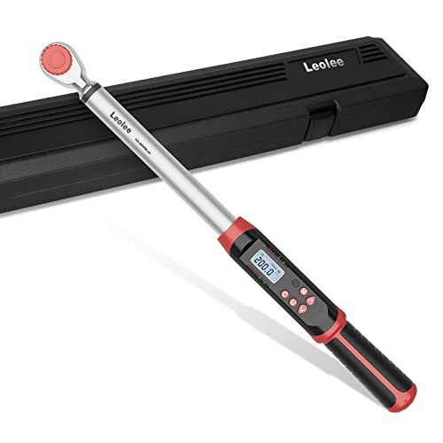 Leolee Llave Dinamométrica Digital 1/2", 10-200 Nm Llave de Torque Electrónicas con Doble Dirección Ajustable, Valor Preestablecido, Zumbador y Notificación de Flash LED para Motocicleta y Coche