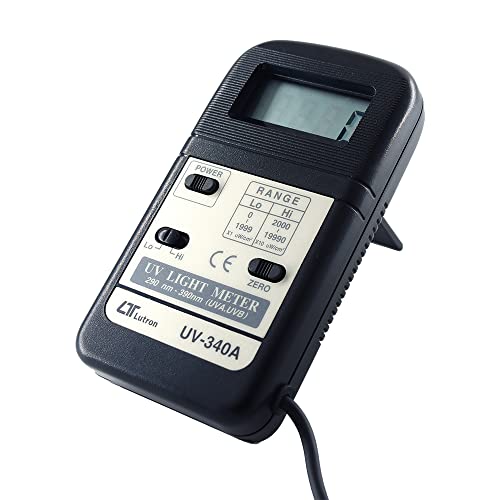 Lutron Medidor de luz UV-340AUV junto con certificado de calibración de fábrica (rango: rango bajo: 1999 uW/cm ^ 2 | Rango alto: 19990 uW/cm ^ 2) para estadios, teatros, laboratorios, salas limpias, habitaciones OT