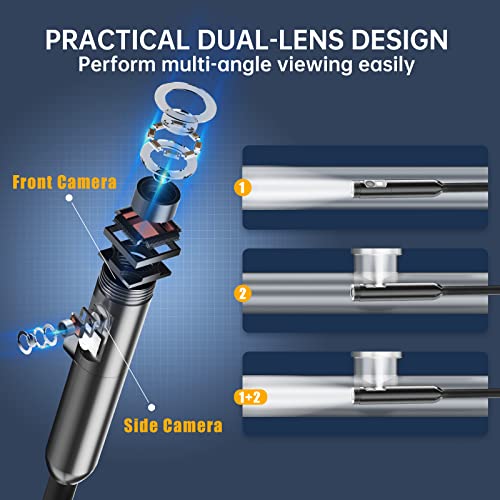 Cámara de inspección ILIHOME de endoscopio de doble lente de 0.311 in con pantalla IPS de 4.5 pulgadas, cámara endoscopio impermeable IP68 con 8+1 luces LED, cámara de plomería de serpiente con cable de 16.5 pies, tarjeta TF de 32 G, estuche de viaje