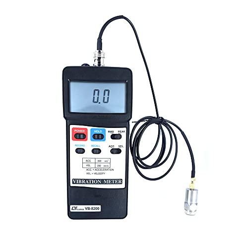 Medidor electrónico de vibración (rango: 32 a 122 ℉) para caja de cambios industriales, automóviles, rodamientos rotadores de rueda sin ejes, sopladores junto con certificado de calibración. Modelo: Lutron VB-8200