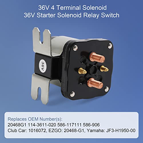 Solenoide de 36 V 4 terminales 20468G1 36 V Solenoide Interruptor de relé de repuesto para EZGO/Cushman/Textron Club Car DS Columbia Yamaha Electric para 1989 en adelante. Reemplaza 114-3611-020 586-117111 586-906