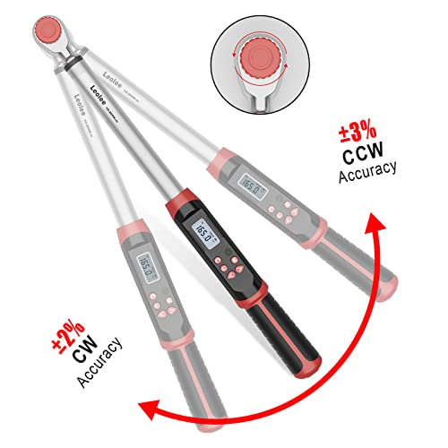 Leolee Llave Dinamométrica Digital 1/2", 10-200 Nm Llave de Torque Electrónicas con Doble Dirección Ajustable, Valor Preestablecido, Zumbador y Notificación de Flash LED para Motocicleta y Coche