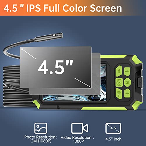 Cámara de inspección ILIHOME de endoscopio de doble lente de 0.311 in con pantalla IPS de 4.5 pulgadas, cámara endoscopio impermeable IP68 con 8+1 luces LED, cámara de plomería de serpiente con cable de 16.5 pies, tarjeta TF de 32 G, estuche de viaje