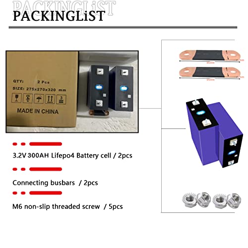 3.2 V 280 Ah 300 Ah LiFePO4 batería de ciclo profundo de 5000 + células de grado A, baterías de repuesto de fosfato de hierro con código QR para sistema de energía solar, motor de arrastre de casa RV (Lifepo4 4 piezas)